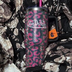 Von Dutch Pink and Black Rhinestone Tumbler